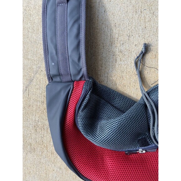 Pet Cat Dog Mesh Sling Red and Dark Gray Over the Shoulder Adjustable Clean - Picture 4 of 4